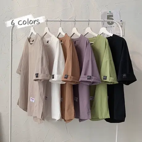 2022夏季新款男士白色短袖t恤宽松韩版潮流半袖纯棉体恤上衣服男商品大图