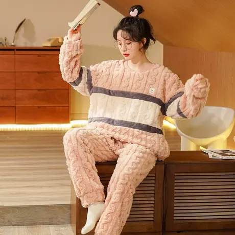 珊瑚绒睡衣女秋冬2023新款套头冬款法兰绒女士家居服冬季加绒加厚商品大图