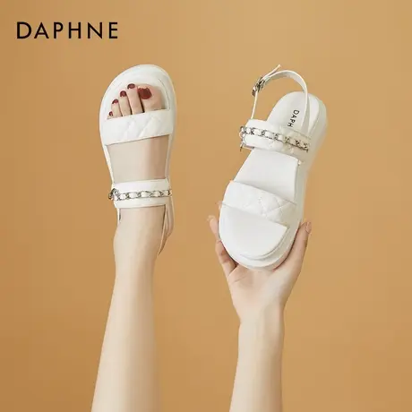 达芙妮夏季松糕底凉鞋女2022新款仙女风百搭露趾罗马鞋真皮平底鞋商品大图