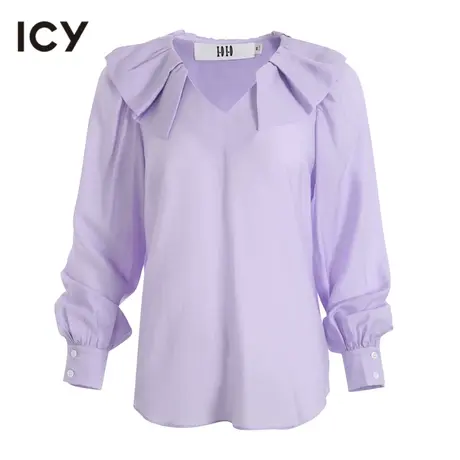 icy女装新款都市风通勤优雅简约娃娃领衬衫设计感女小衫上衣图片