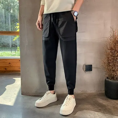 秋季重磅美式口袋装饰INS卫裤男潮牌束脚休闲裤抽绳痞帅运动裤子商品大图