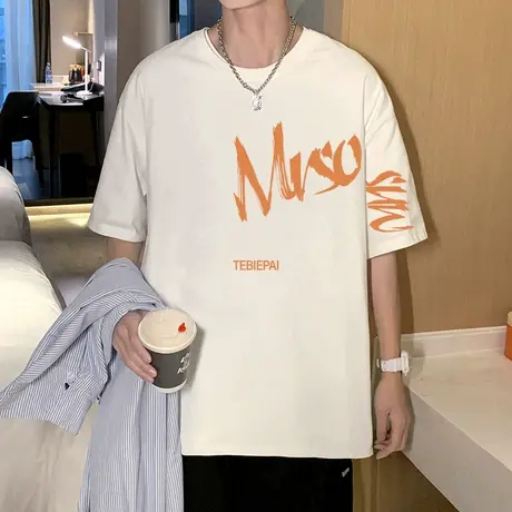 短袖T恤男夏季纯棉港风半袖ins潮牌美式涂鸦情侣装oversize体恤衫商品大图