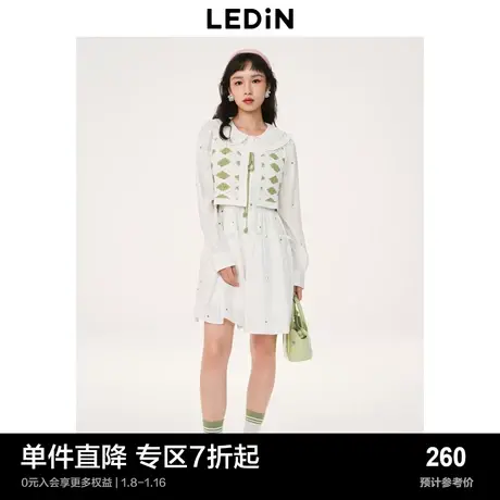 乐町甜美波点连衣裙春长袖小白裙C2FAD1401图片