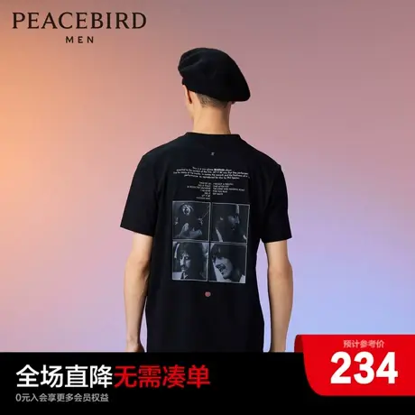 【音乐青年】太平鸟男装 潮流美式复古黑色短袖T恤男B1CND3101图片