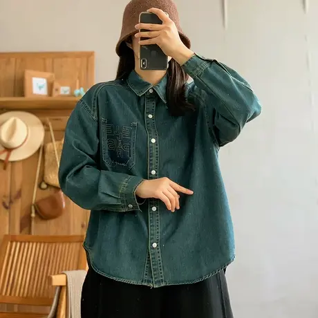 dza 复古纯棉口袋衬衫外套女2024春新款宽松衬衫休闲百搭牛仔上衣图片