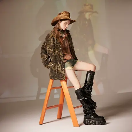 复古潮牌花色拼接外套女春秋2024新款情侣装夹克宽松oversize上衣商品大图