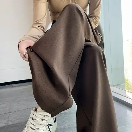 灰色高级感西装裤女春季新款高腰垂感休闲宽松显瘦拖地抽绳阔腿裤图片