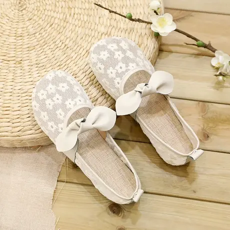 2024春夏新款珍珠仙女鞋森系百搭网纱单鞋甜美蝴蝶结凉鞋学生鞋潮图片