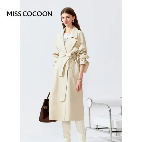 MISSCOCOON【高知touch】24春新款复古时髦感大翻领系带宽松风衣商品大图