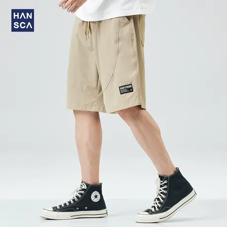 hansca冰丝休闲短裤男夏季薄款速干五分裤直筒宽松运动黑色中裤子商品大图