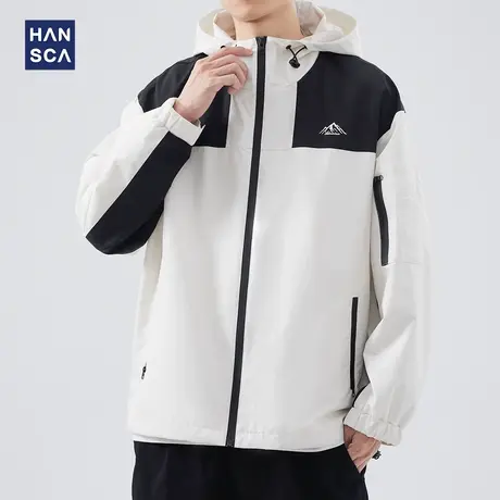 hansca工装外套男士春秋款2023新款防水情侣连帽冲锋防风夹克男潮商品大图