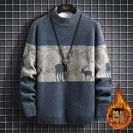 加绒加厚毛衣男潮流休闲帅气男装上衣服针织衫个性打底衫冬装小衫商品大图