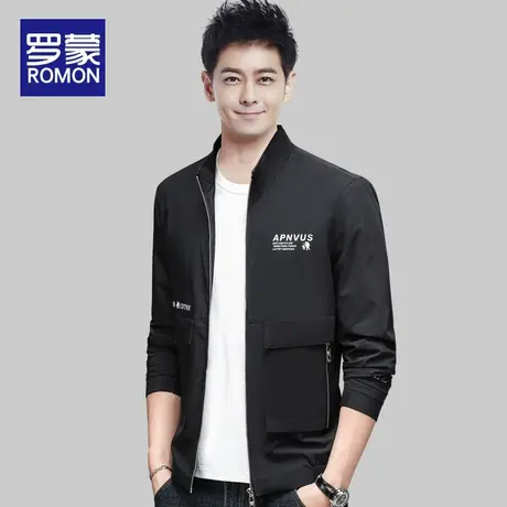 Romon/罗蒙夹克男士春秋2023新款韩版潮流翻领帅气工装印花外套男图片