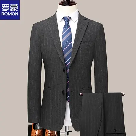 罗蒙男士条纹西服套装韩版修身新郎结婚礼服商务职业正装休闲西装图片