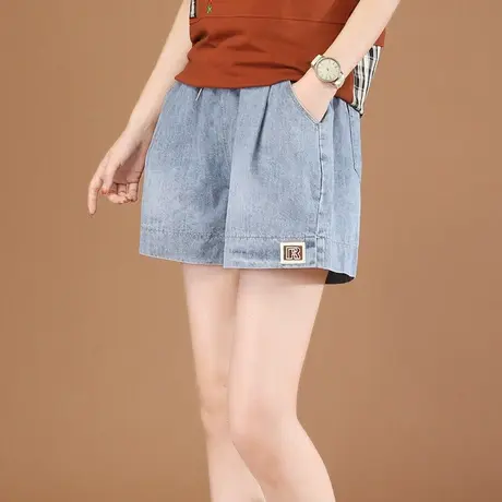 韩潮袭人松紧腰宽松磨白牛仔短裤女2023夏新款休闲阔腿裤热裤薄款商品大图