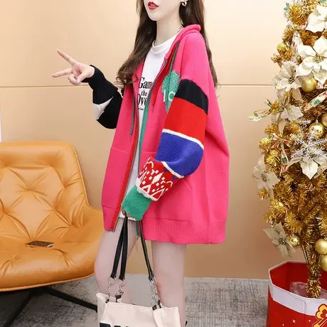 减10】设计感毛衣开衫女2023新款早秋洋气百搭宽松慵懒风针织外套商品大图