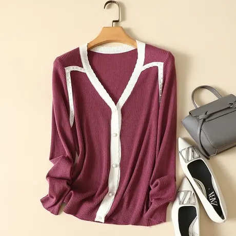 清仓！秋季款针织羊毛开衫女V领外搭长袖宽松显瘦百搭外套毛衣女商品大图