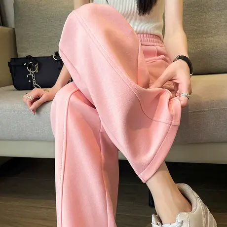 粉色阔腿裤女2023春秋新款高腰直筒窄版宽松显瘦小个子休闲香蕉裤商品大图
