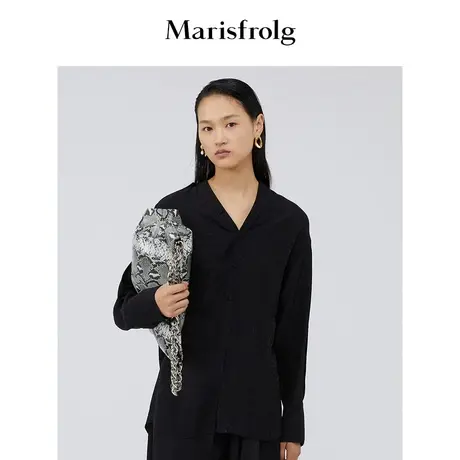 【商场同款】玛丝菲尔女装21秋新款三醋纤黑色长袖衬衫A1BW3商品大图