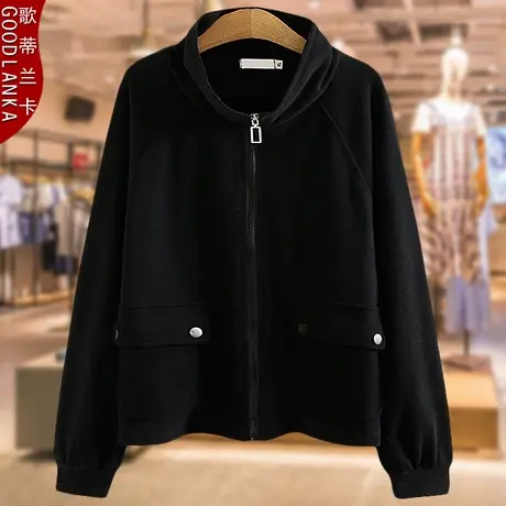 中年妈妈春秋外套洋气时尚开衫上衣加肥加大码女装宽松POLO领卫衣图片