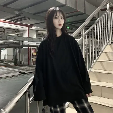 原宿港风新款女装潮2023洋气网红宽松长袖t恤女ins超火韩版慵懒风商品大图