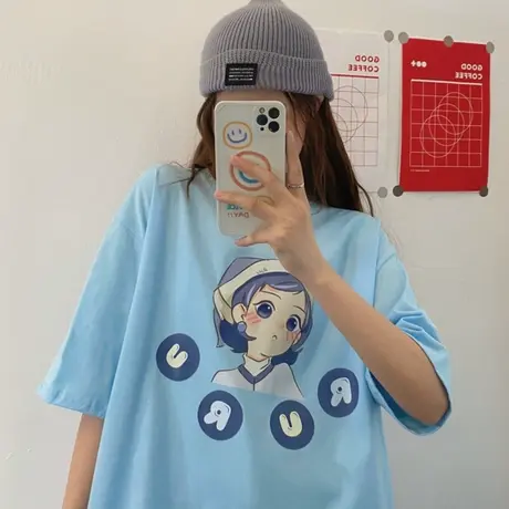 纯棉短袖t恤女夏季宽松韩版ins洋气半袖设计感小众chic港味上衣服商品大图