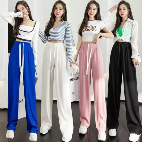 蛇骨纹阔腿裤女高腰垂感2023新款夏薄款冰丝雪纺仙仙裤宽松拖地裤图片