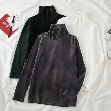 堆堆领打底衫女内搭高领长袖t恤可外穿秋冬金丝加绒时尚加厚上衣图片