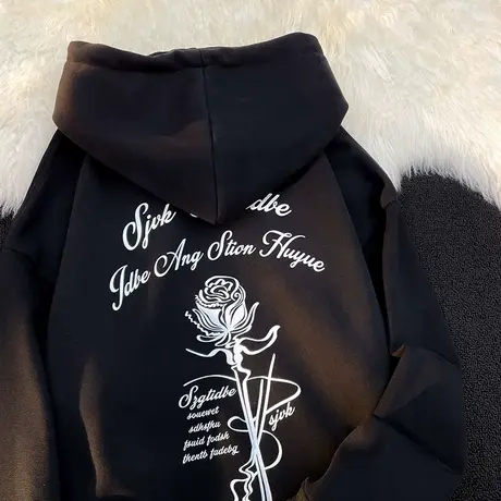 美式复古设计感小众连帽卫衣女ins潮牌秋冬加绒加厚宽松大码外套图片