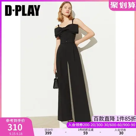 DPLAY【黑标】夏新款法式立体大蝴蝶结高腰阔腿黑色连体裤商品大图