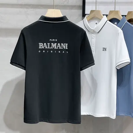 条纹领正背刺绣短袖POLO衫男夏季ins都市休闲百搭冰丝体恤翻领t恤商品大图