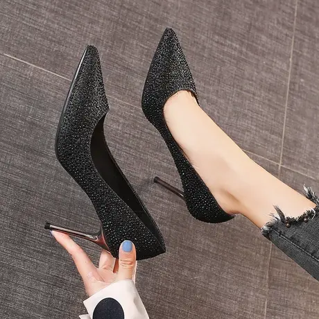 法式高跟鞋女2023新款伴娘新娘鞋春季细跟设计感小众名媛尖头单鞋商品大图