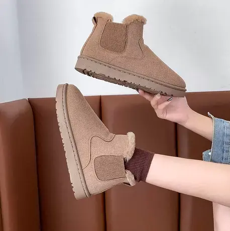 2023冬季新款时尚东北雪地靴女松紧口仙女风加绒保暖短筒防滑棉靴商品大图