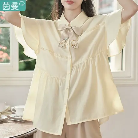 茵曼田园天丝冰丝衬衫女2023年夏新款学院风蝴蝶结不规则别致衬衣商品大图