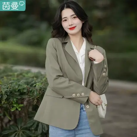 茵曼法式通勤职业西装外套女士2023年秋季新款休闲短款小个子上衣图片