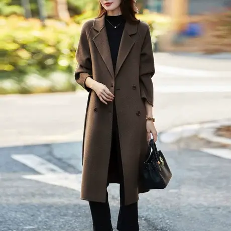 时尚气质长款双面呢大衣2022年冬新款淑女温柔显瘦通勤中长款外套商品大图