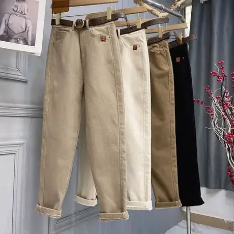 欧货白色休闲牛仔老爹裤女2023春季新款百搭高腰宽松显瘦哈伦垮裤图片