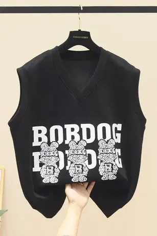 2023春秋季新款美式背心卫衣马甲女时尚卡通印花V领无袖上衣ins潮商品大图