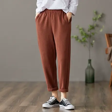 dza 高腰显瘦春季全棉运动裤新款宽松阔腿裤子女士纯色休闲哈伦裤图片