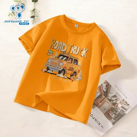 JU真维斯男童2025春季新款橙皮卡车帅气时尚中大童圆领短袖T恤图片
