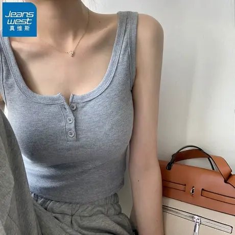 KHV真维斯吊带背心女内搭西装短款2025夏新款打底衫纽扣无袖上衣图片