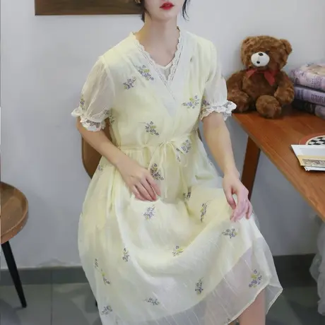 胖妹妹2025风铃细语连衣裙夏季新品刺绣V领长商品大图