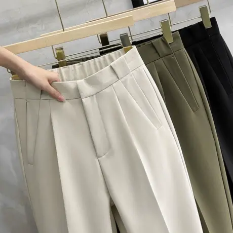 垂感裤子男春秋季宽松直筒长裤韩版潮流男裤丝光小西裤九分休闲裤图片