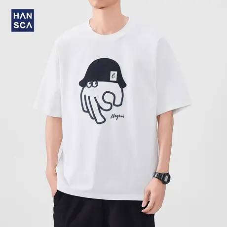 hansca 200g薄款索罗娜凉感短袖T恤男款2025夏季趣味印花休闲上衣商品大图