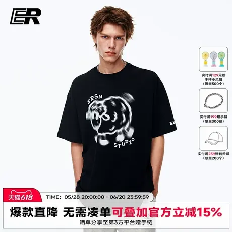 【明星同款】ER虚幻小羊印花短袖T恤男2025夏季新款美式情侣商品大图