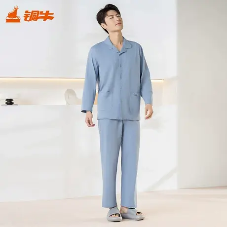 铜牛清风抗菌棉开襟长袖家居男套2025春夏新款家居套装男NJ063图片