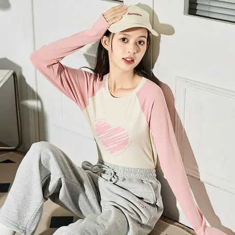唐狮美拉德女长袖T恤内搭打底衫女春秋新款插肩袖短款上衣图片