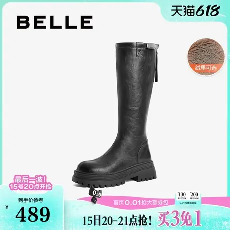 百丽女靴子加绒保暖弹力靴新款长筒靴冬厚底高长靴骑士靴D3E1DDG4图片