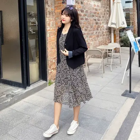 大码胖mm西装外套女2023年秋季新款英伦风显瘦百搭休闲气质小西服商品大图