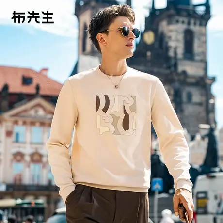 MrBu布先生斜纹肌理圆领长袖t恤2025早春字母图案男款卫衣PT15527商品大图